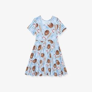 Posh Peanut Light Blue Baseball Print Fit-and-Flare Dress